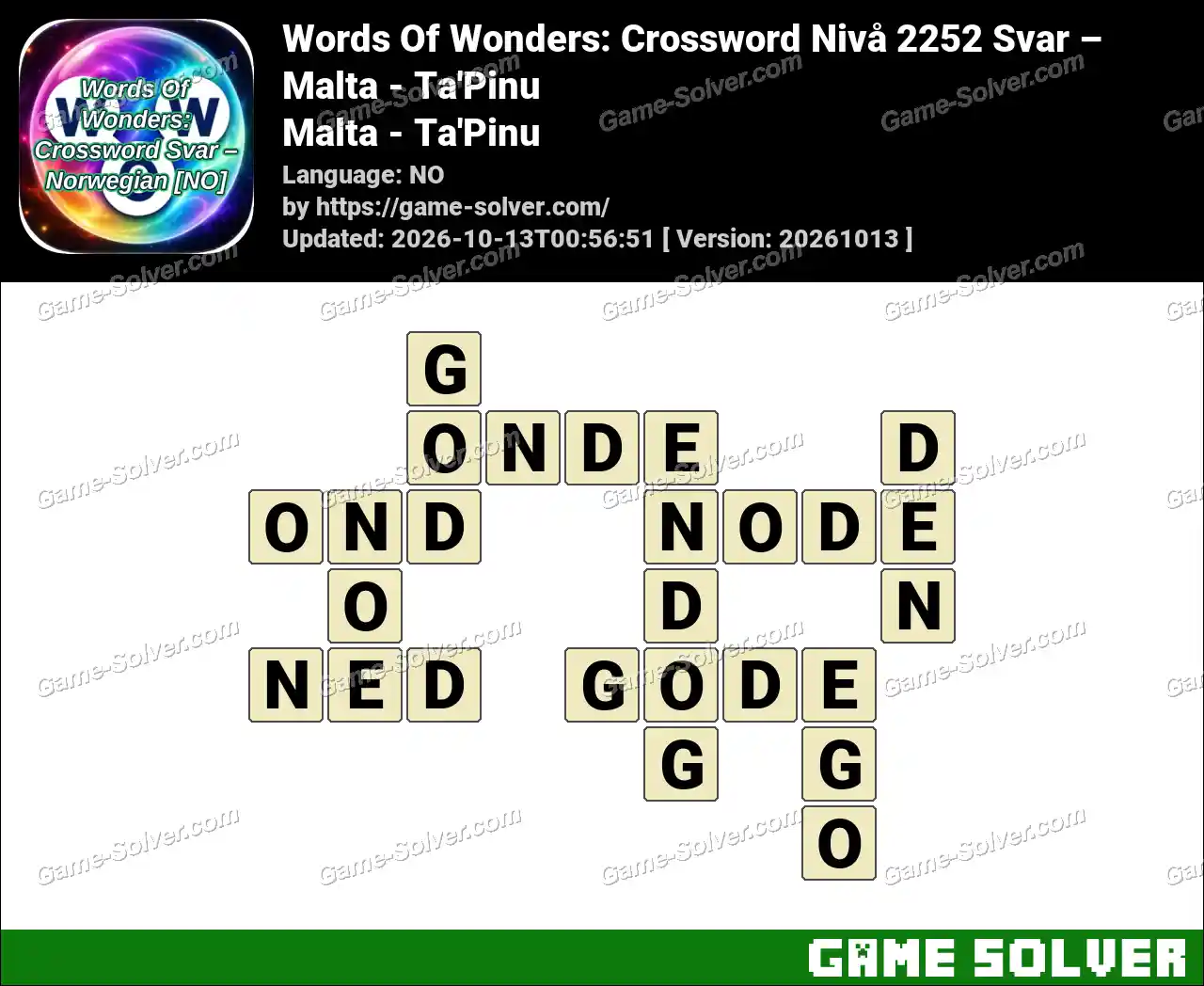 Words Of Wonders: Crossword Nivå 2252 Svar – Malta – Ta’Pinu